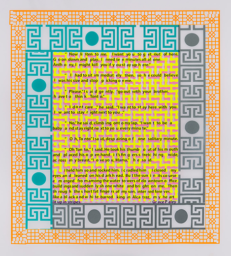 <strong>Mother Tongue after Grace Paley, 2016</strong> <br /> Self-Adhesive Vinyl on Vellum, 30" x 24"