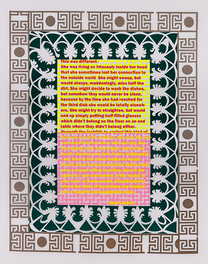 <strong>Mother Tongue after Jane Lazarre, 2016 </strong><br /> Self-Adhesive Vinyl on Vellum, 36" x 24"