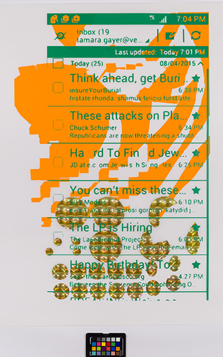 Junk Mail (Think Ahead), 2017 <br/>Self-Adhesive Vinyl on Vellum, 39" x 22"